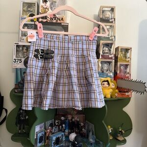 Plaid Pleated Skirt with Buckle Detail